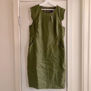 Army green linen , knee length dress. With pockets